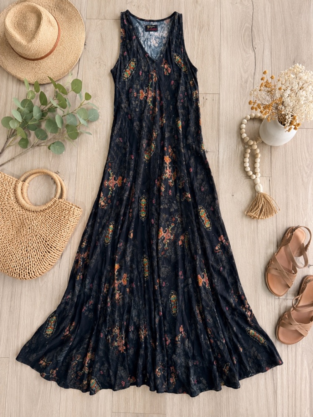 Johnny Was Black Floral Maxi Dress